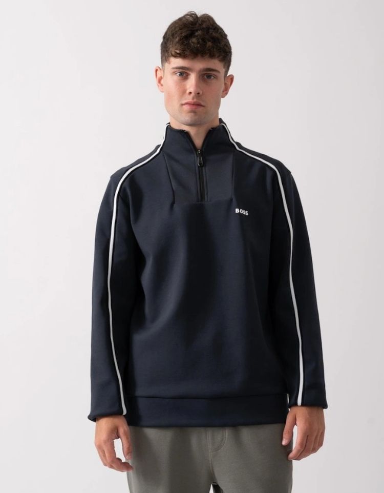 BOSS navy quarter-zip sweatshirt